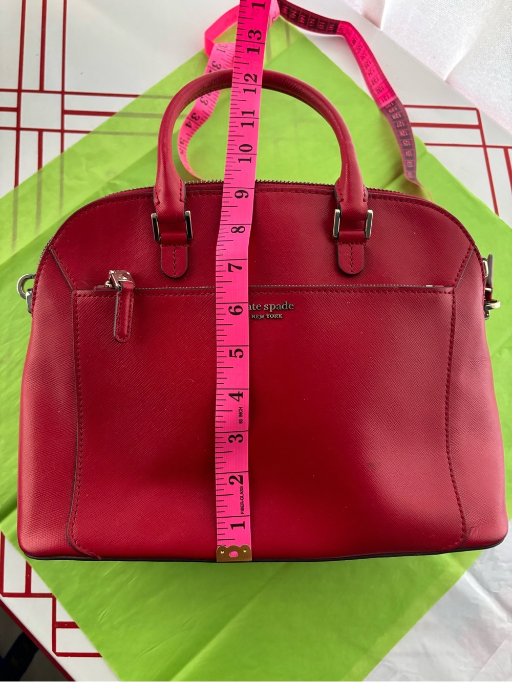 kate spade red Saffiano Dome Satchel - Picture 8 of 9